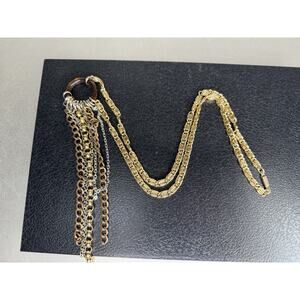 Germany Signed Vintage Gold Silver Tone Metal Chain Link Boho Glass Necklace